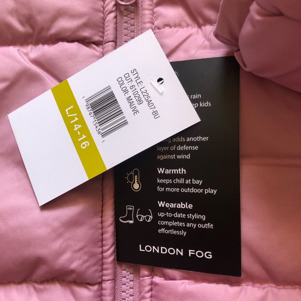 London Fog Girls Puffer Jacket Hooded Coat L 14/16 Mauve Pink Warm Winter - Picture 6 of 9